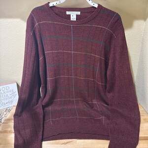 Geoffrey Beene 100% Acrylic Men's XL Sweater Medium Maroon Check Casual VTG 90s